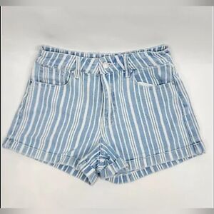 PacSun Mom Shorts Blue Striped Denim Cuffed Euc Sz 27 Beach Boho Summer